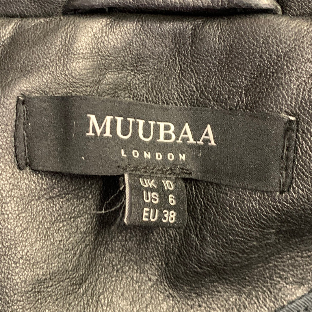 MUUBAA Size 6 Black Studded Lambskin Leather Biker Jacket