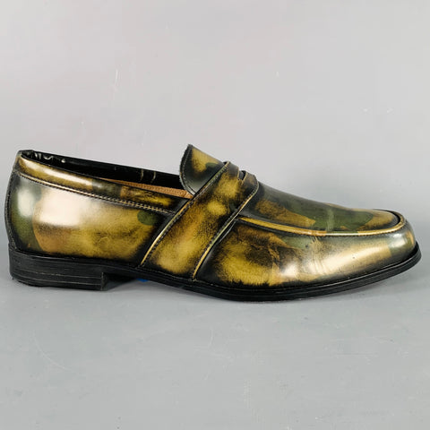 BAJOLUGO Size 10.5 Green Brown Camo Penny Loafers