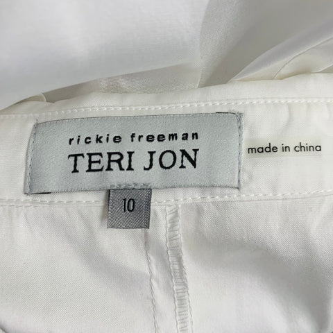 TERI JON Size 10 White Black Taffeta Lace Two Tone Belted Shirt Dress