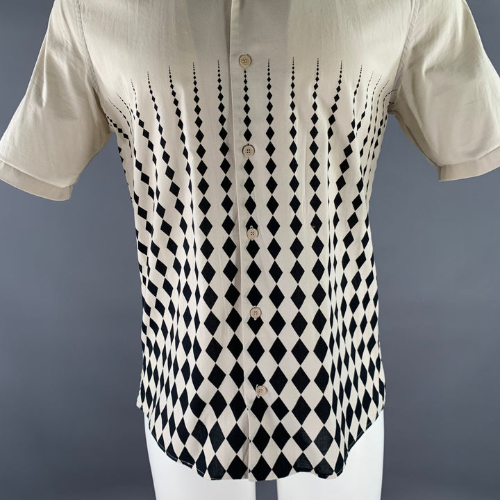 BOTTEGA VENETA Size S Khaki Black Checkered Cotton Camp Short Sleeve Shirt