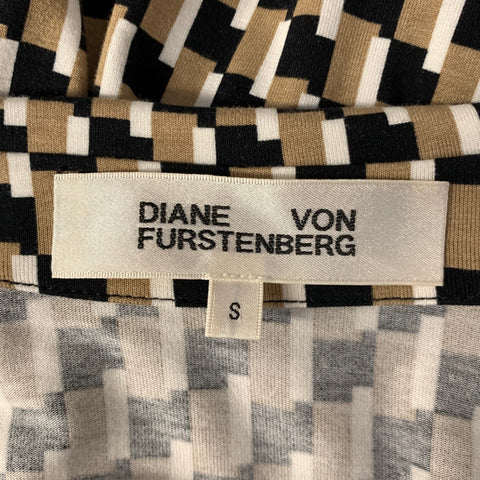 DIANE VON FURSTENBERG Size S Camel White Black Geometric Viscose Elastane Wrap Dress