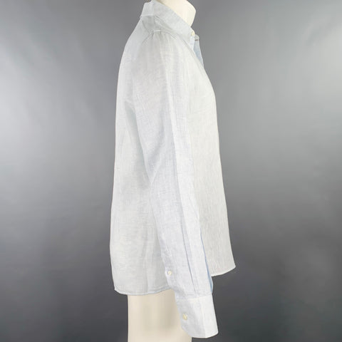 FLORENTINO Size M Light Blue Linen Spread Collar Long Sleeve Shirt
