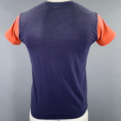 KAPITAL Size L Navy Red Color Block Cotton Crew Neck T-shirt