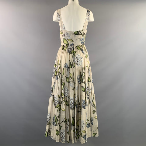 OSCAR DE LA RENTA SS2026 Size 6 Cream Green Cotton Floral V Neck Long Dress