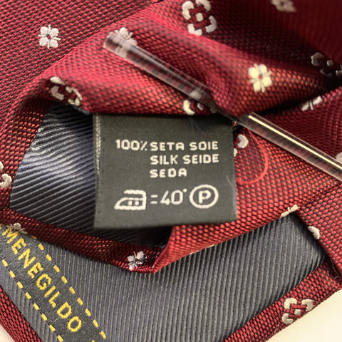 ERMENEGILDO ZEGNA Burgundy Silver Foulard Silk Tie