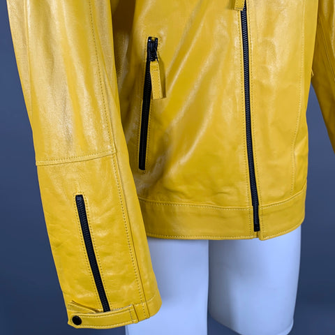 RON TOMSON Size 36 Yellow Leather Moto Racer Jacket