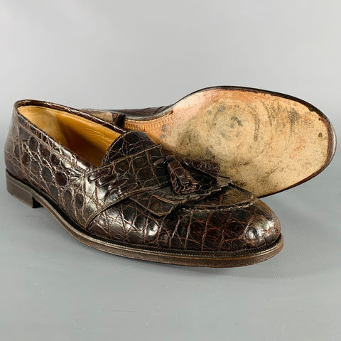 A.TESTONI Size 8.5 Brown Alligator Leather Moccasin Loafers