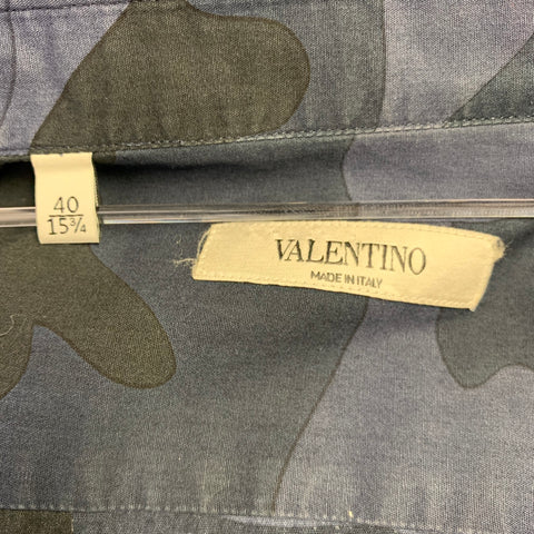 VALENTINO Size M Navy Black Camouflage Cotton Button Up Long Sleeve Shirt