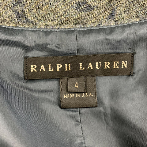 RALPH LAUREN Size 4 Blue Grey Wool Paisley Pencil Below Knee Skirt