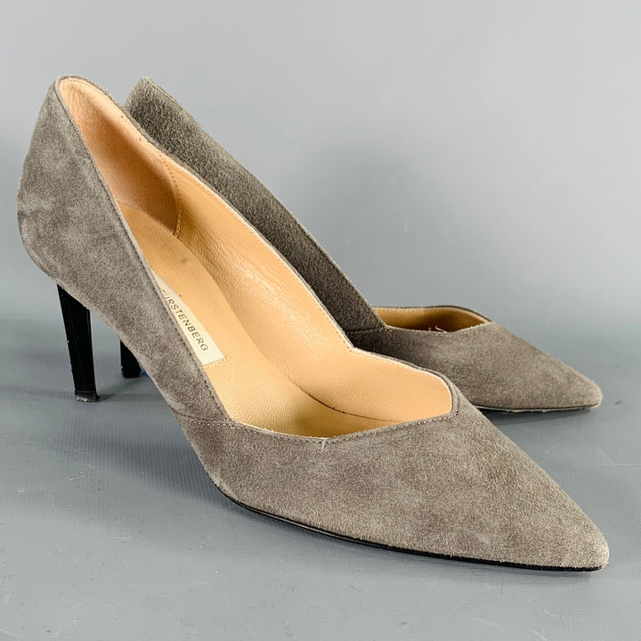 DIANE VON FURSTENBERG Size 6 Grey Black Suede Pointed Toe Pumps