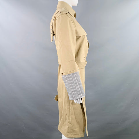 ALEXANDER WANG Spring 2014 Size 2 Runway Beige Grey Cotton Blend Logo Cutaway Trenchcoat