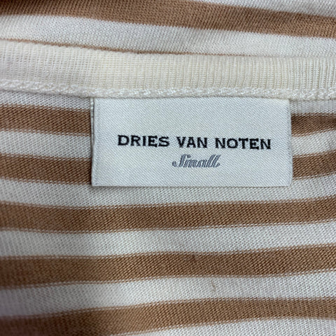 T-shirt DRIES VAN NOTEN, taille S, en mélange de coton rayé beige et crème à manches longues
