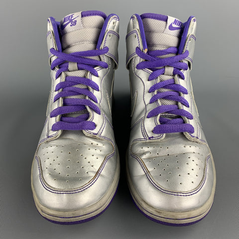 NIKE SB "Dinosaurio Jr." Zapatillas altas de cuero metalizado plateadas y moradas talla 8.5