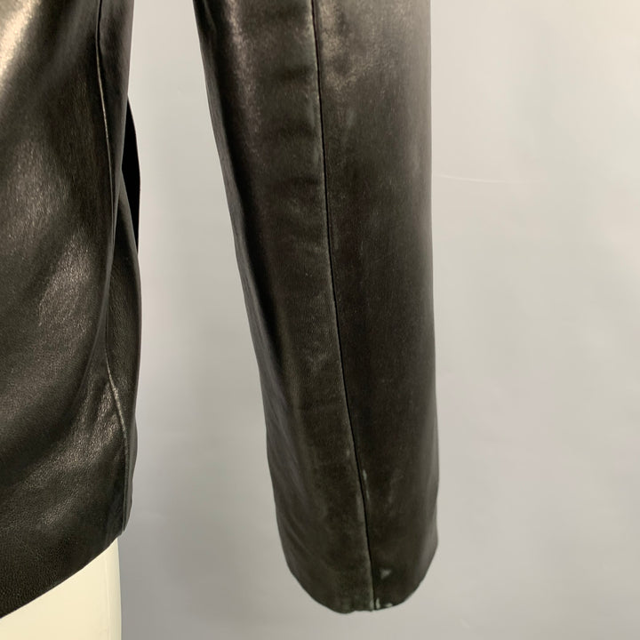 COLE HAAN Size S Black Lambskin Leather Zip Up Coat