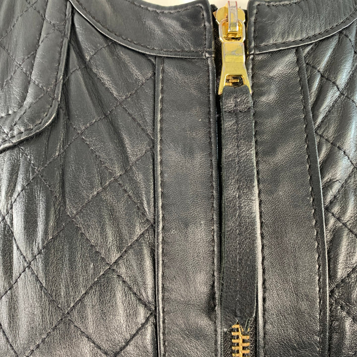 TORY BURCH Size M Black Leather Quilted Zip Up Jacket