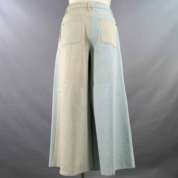 CHANEL Size 10 Blue Grey Cotton Button Up Wide Leg Casual Pants