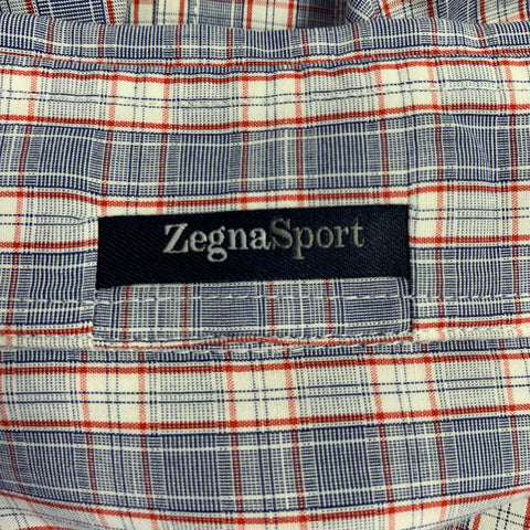 ZEGNA SPORT Size L Blue Red Plaid Button Down Long Sleeve Shirt