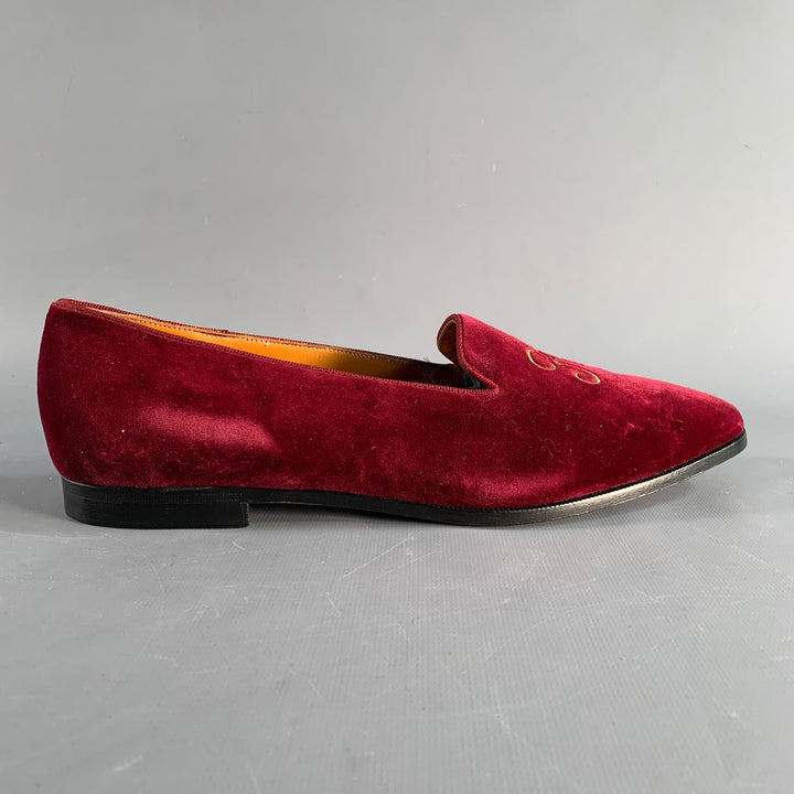 RALPH LAUREN Size 9.5 Burgundy Velvet Monogram Slip On Flats