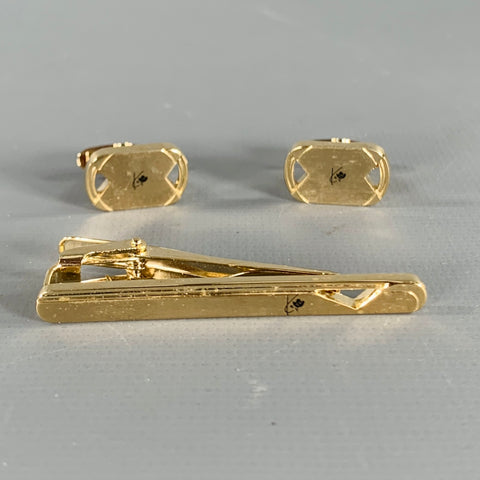 KENZO Gold Metal Monogram Cuff Links Tie Clip Set