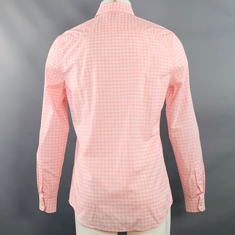 PRADA Size S Pink White Gingham Cotton One Pocket Long Sleeve Shirt