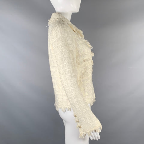 CHANEL Cream Cotton Camelia Pin Single breasted Jacket (Indoor) / Blazer