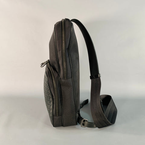 BOTTEGA VENETA Intrecchiato Black Woven Nylon Leather Crossbody Sling Bag