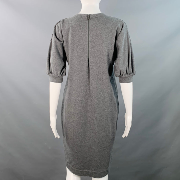 BRUNELLO CUCINELLI Size S Grey Cotton Blend Jersey Floral Monili Beaded Midi T-shirt Dress