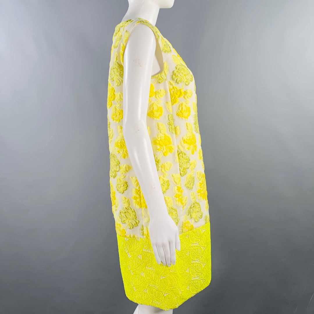 GIAMBATTISTA VALLI Size S Yellow Beige Polyester Blend Floral Sleeveless Dress