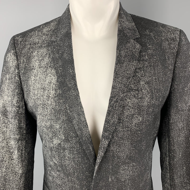 CALVIN KLEIN COLLECTION Size 36 Black & Grey Distressed Print Sport Coat