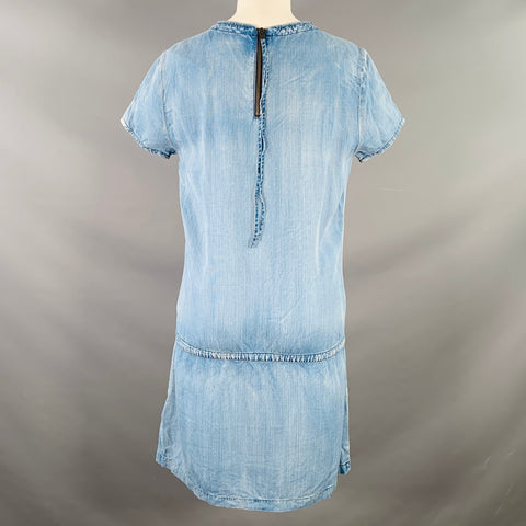 SCOTCH AND SODA Size S Blue Chambray Distressed Short Sleeve One Pocket Drop Waist Dress