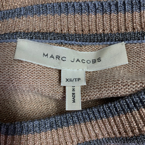 MARC JACOBS Size XS Rose Grey Metallic Viscose Blend Short Sleeve Pullover
