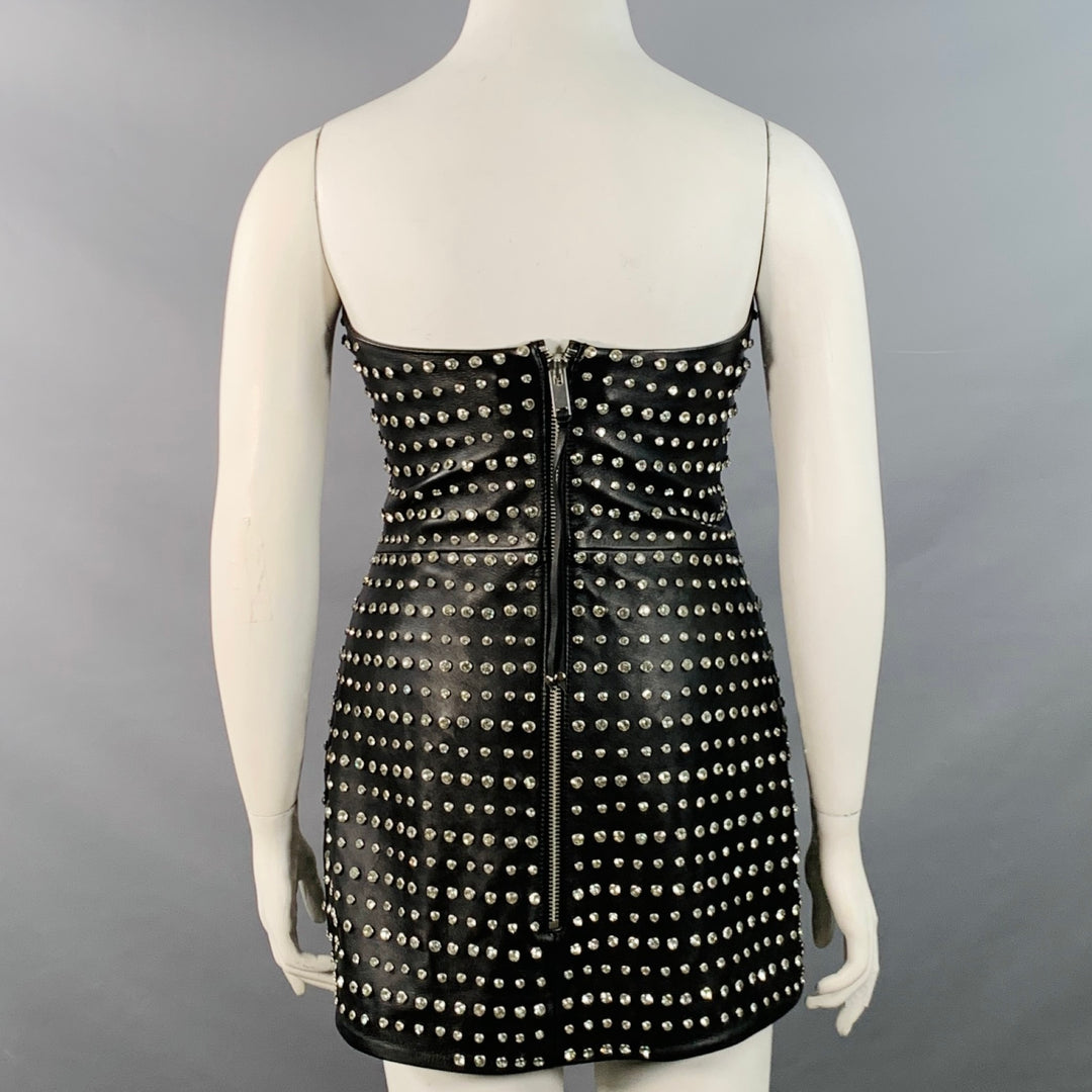 RETROFETE Size L Black Silver Leather Strapless Crystal Studded Mini D Sui Generis Designer Consignment RETROFETE Size L Black Silver Leather Strapless Crystal Studded Mini D Sui Generis Designer Consignment