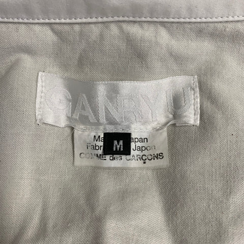 GANRYU Size S Grey White Cotton Patch Pockets Short Sleeve Shirt