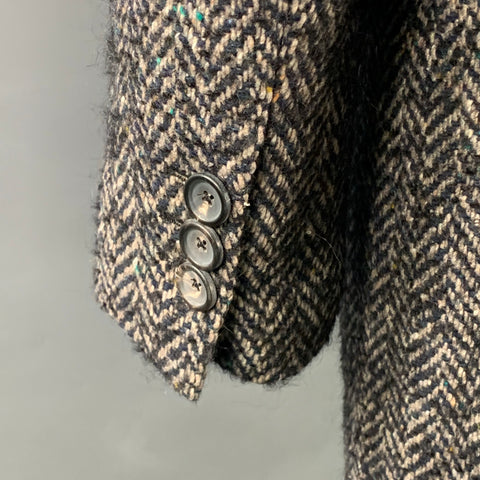 Manteau croisé MAX STANCO taille 46 en mélange de laine chevrons gris et noir à revers pointus