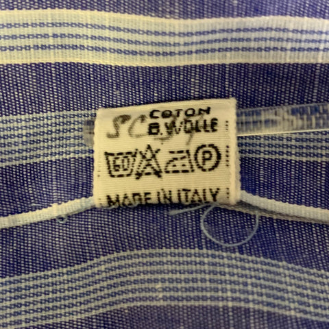 KITON Size L Blue White Stripe Linen Cotton Pointed Collar Long Sleeve Shirt