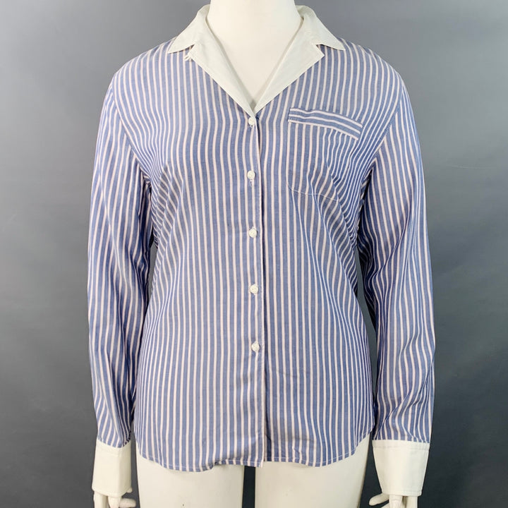 RAG & BONE Size L Blue White Rayon Cotton Stripe One Pocket Shirt