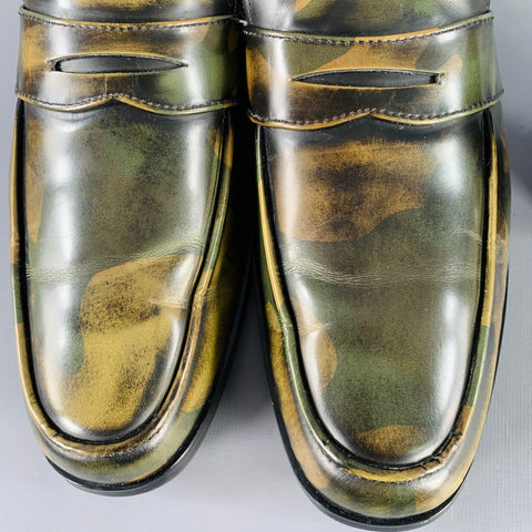 BAJOLUGO Size 10.5 Green Brown Camo Penny Loafers