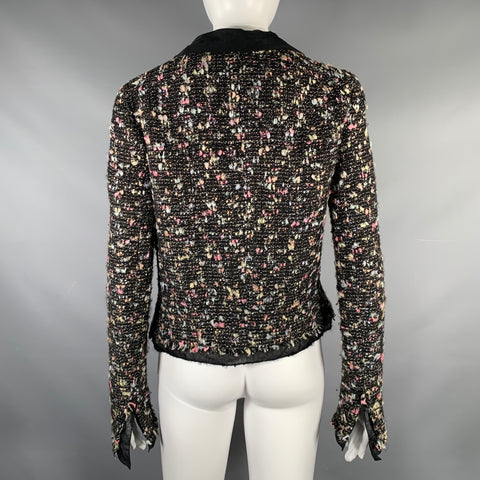 CHANEL Size 4 Black Multi-Color Wool Blend Open Front Jacket