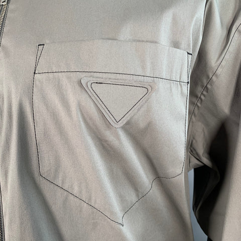 PRADA Size M Grey Cotton Blend Zip Up One Pocket Shirt Jacket