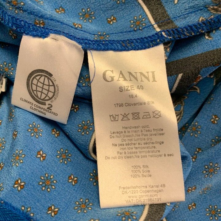 GANNI Size 4 Blue Black Silk Handkerchief Asymmetrical Midi Skirt