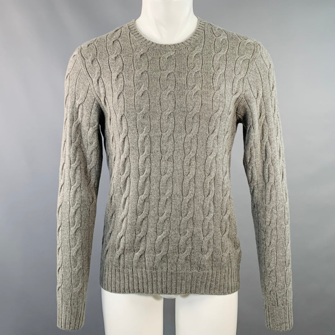 RALPH LAUREN Size M Grey Cable Knit Cashmere Crew Neck Sweater