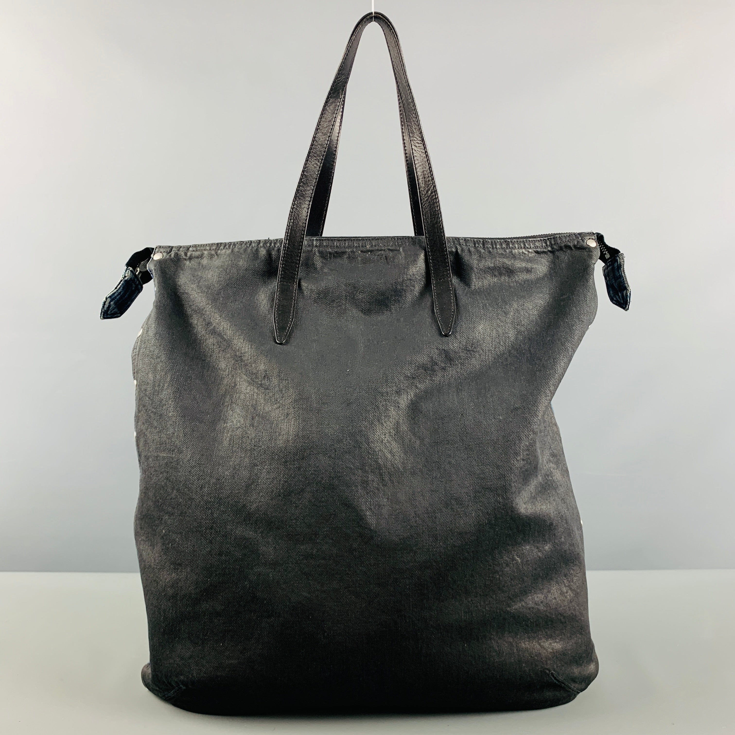 dries van noten 90s〜00s デニム×レザー　ショルダーバッグ DRIES VAN NOTEN Indigo Black Studded Leather Trim Denim Bags – Sui