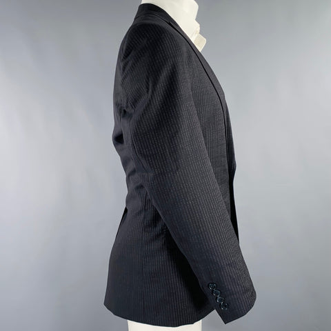 DOLCE & GABBANA Veste de sport en laine vierge rayée bleu marine, taille 36