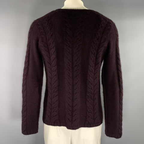 GUCCI Size L Burgundy Cable Knit Angora silk Crew Neck Sweater