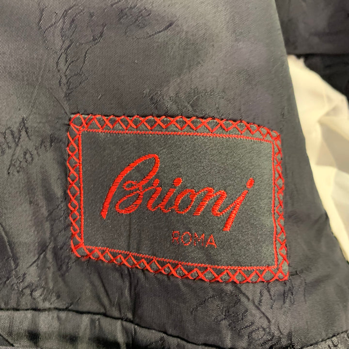 BRIONI Size 46 Black Wool Double Breasted Tuxedo