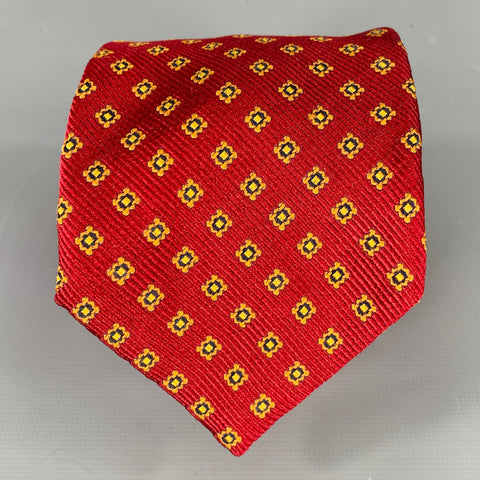 LUCIANO BARBERA Burgundy Orange Abstract Floral Silk Tie