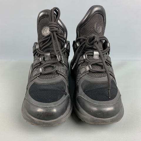LOUIS VUITTON Size 10 Black Brown Nylon Leather Sneakers