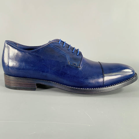 PAUL SMITH Size 8 Blue Leather Cap Toe Derby Lace-Up Shoes