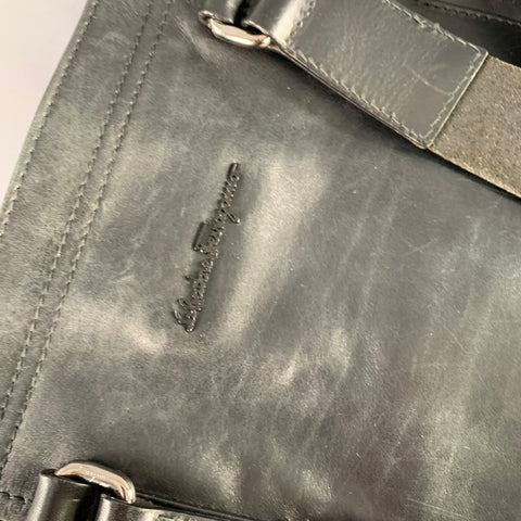 SALVATORE FERRAGAMO Black Leather Crossbody Tote Bag