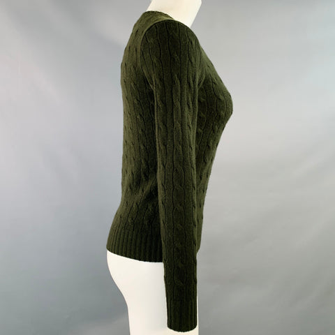 RALPH LAUREN Size S Green Cashmere Cable Crew Neck Sweater